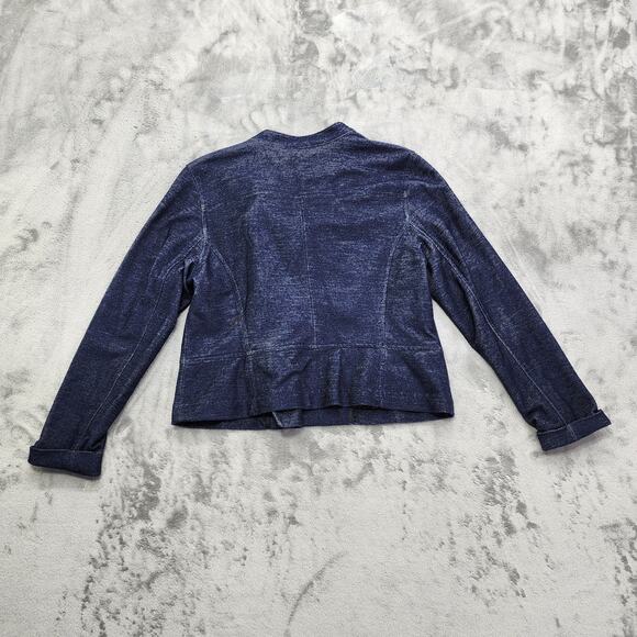 Liz Claiborne Jacket Womens Blue Denim Look Stretch Knit Asymmetrical Zip Moto - Picture 3 of 10